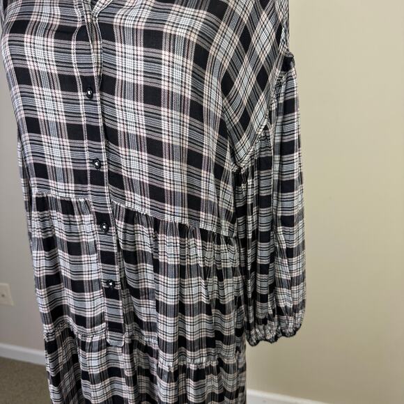Max Studio Plaid Tiered Button Up Shirtdress US Women's M - Picture 2 of 9